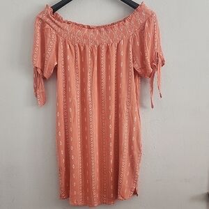 Tribal Jeans. Vibrant Orange Off-Shoulder Puff Sleeve Mini Dress. Size Large.